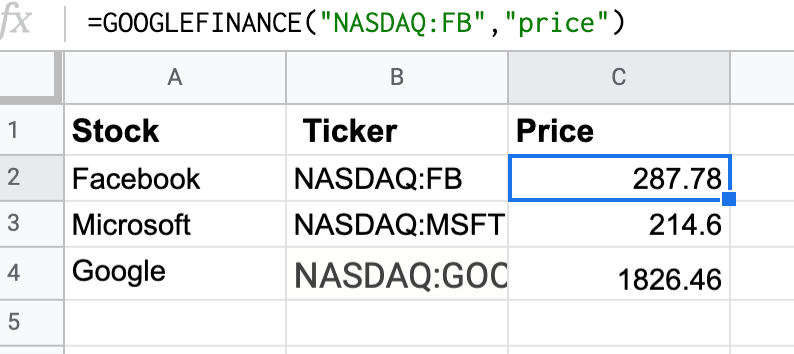 How to track stocks using the GOOGLEFINANCE function