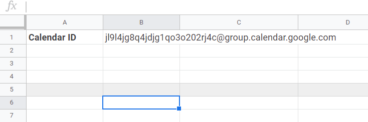 Kopieren Sie Ihre Calendar ID und fügen Sie sie in die Zelle B1 ein.