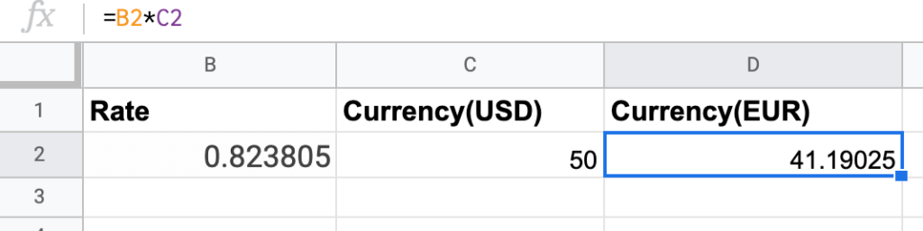 Get currency exchange value with GOOGLEFINANCE