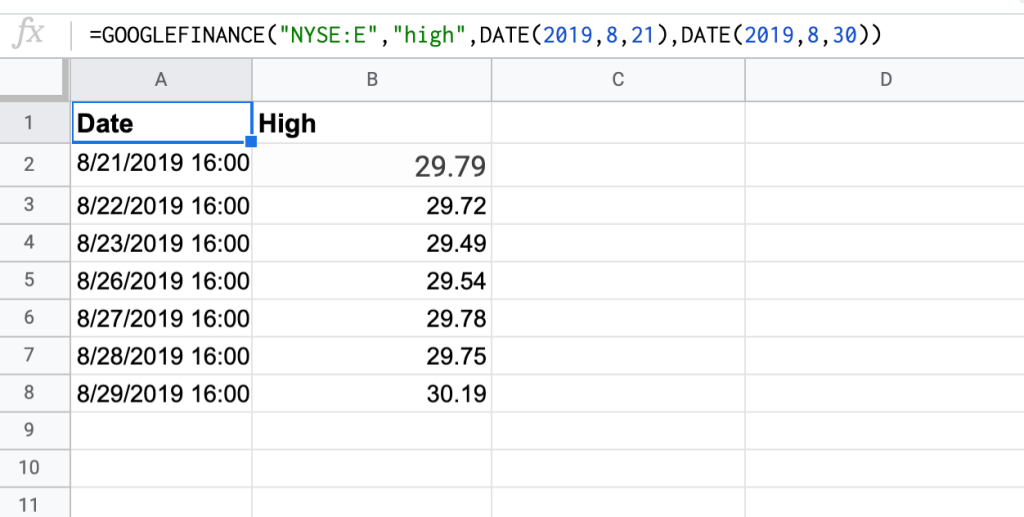 How to use GOOGLEFINANCE function to get historical data about stocks