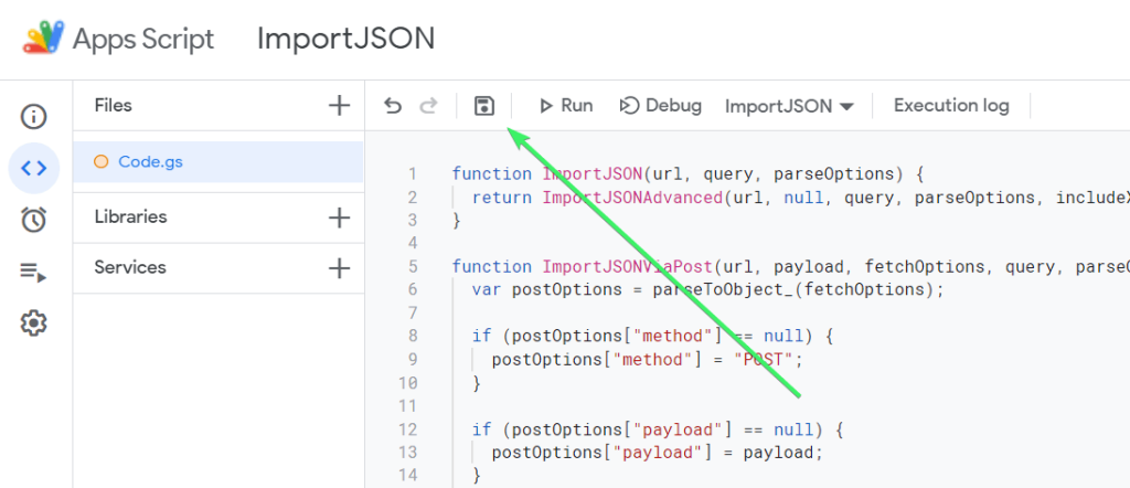 Paste the script and save the project