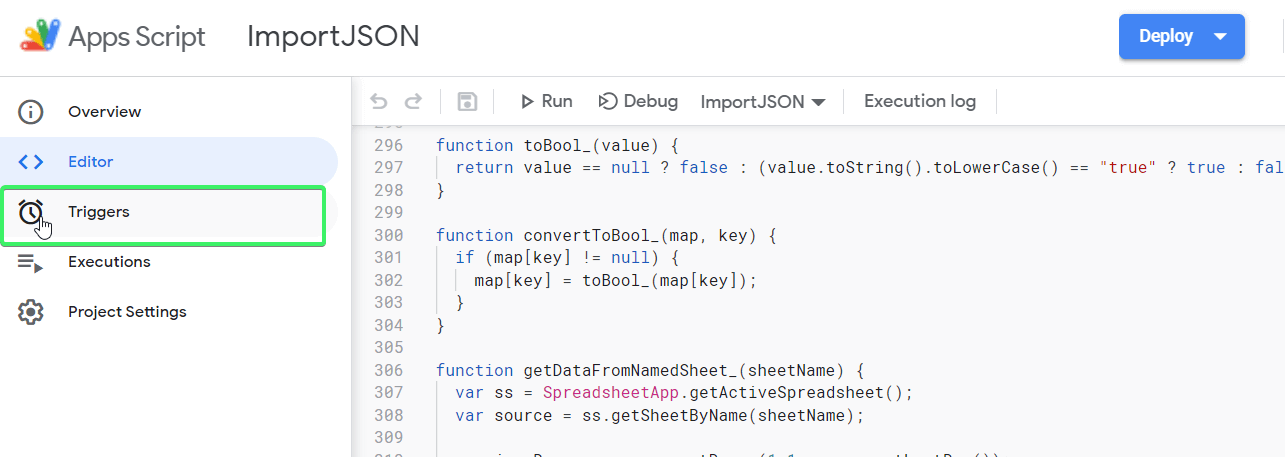 Navegar a "Triggers" en el Editor de Script