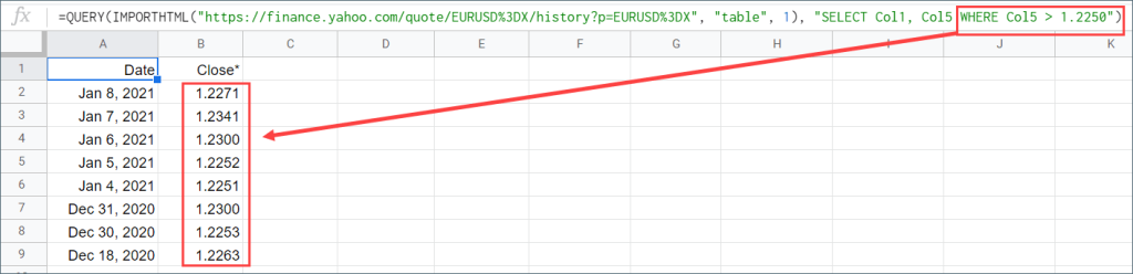 Retrieving specific columns and rows