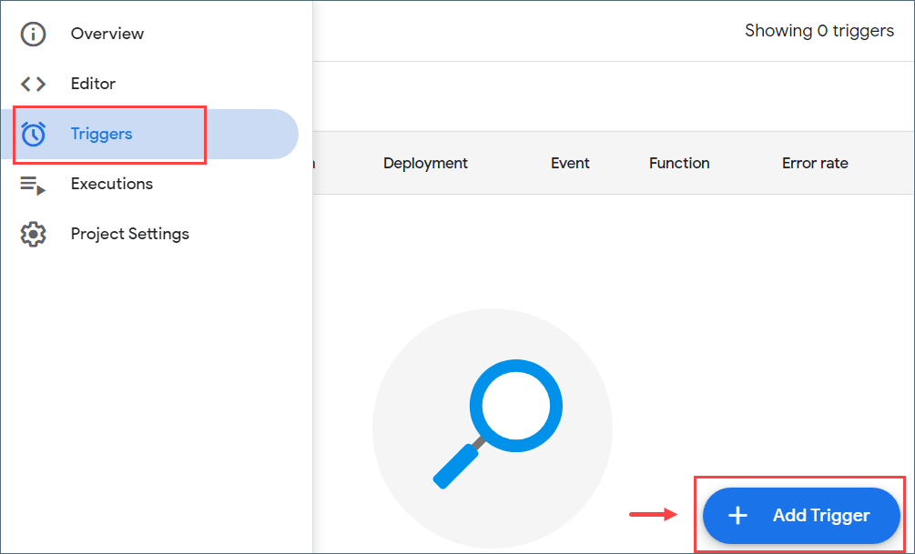 Opening Triggers from the left menu