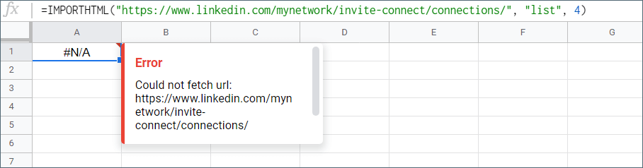 The #N/A Error - Could not fetch URL
