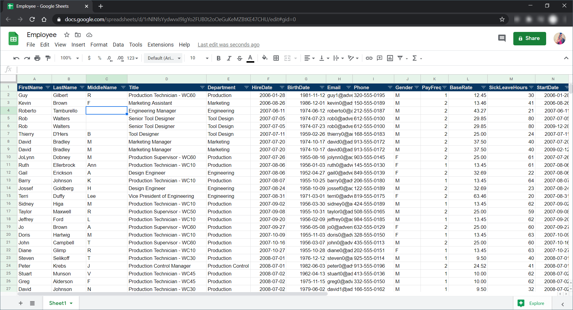Google Sheets example