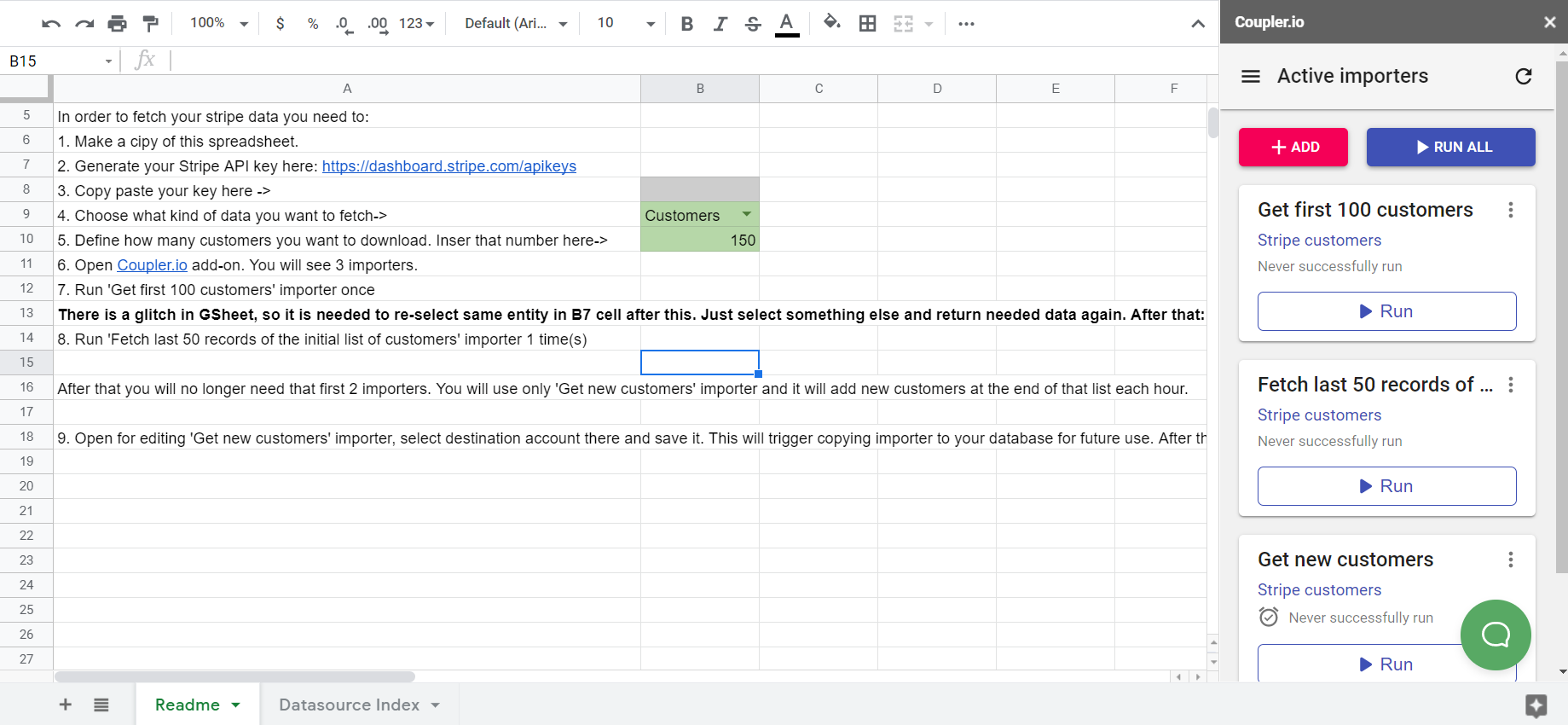 Importadores predefinidos para obtener datos de Stripe