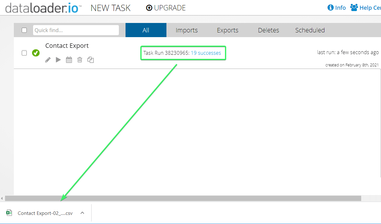 Download the exported Salesforce CSV file