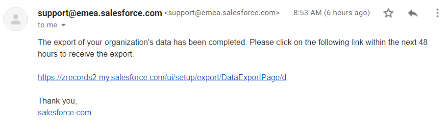 Export Now email notification