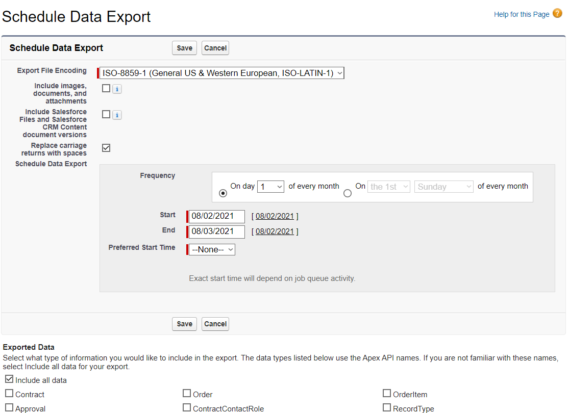 Schedule data export Salesforce