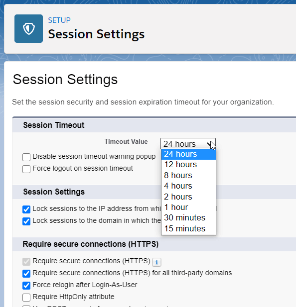 Salesforce Session Settings