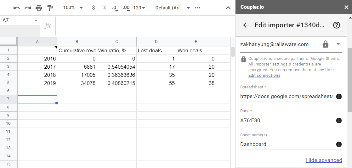 Google Sheets importer