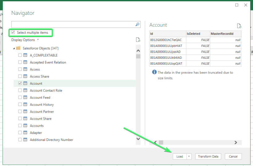Load data to Excel from Salesforce