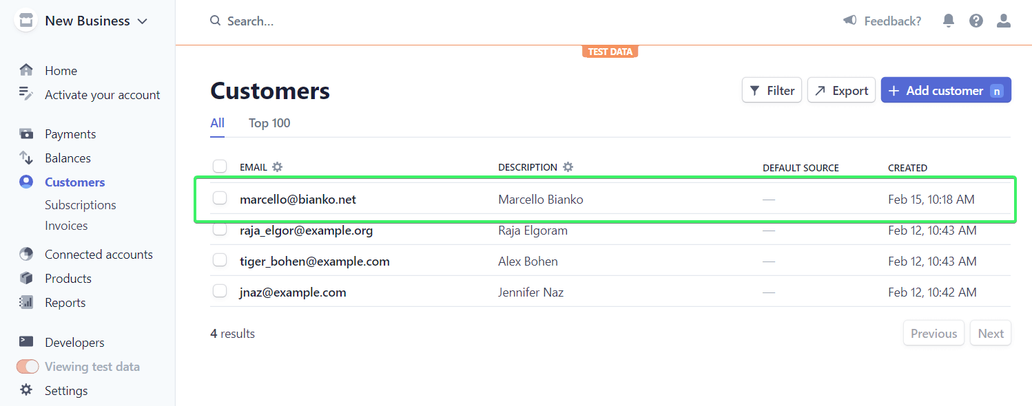 Nuevo cliente creado en Stripe
