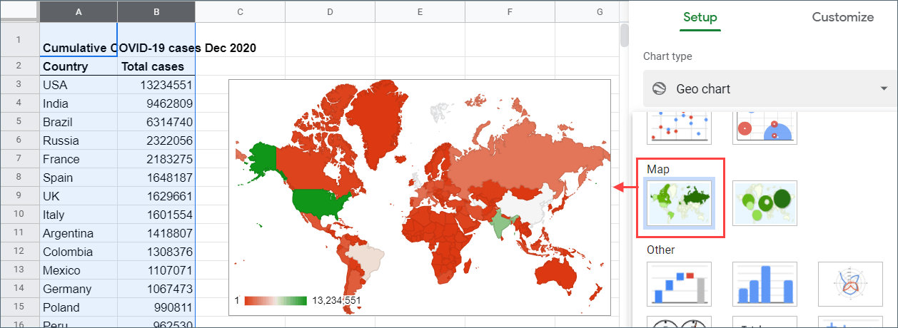 How to create an interactive map chart in Google Sheets - Step 2