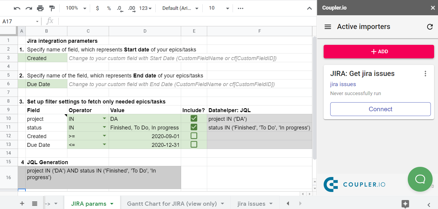 Un importador de Jira prediseñado