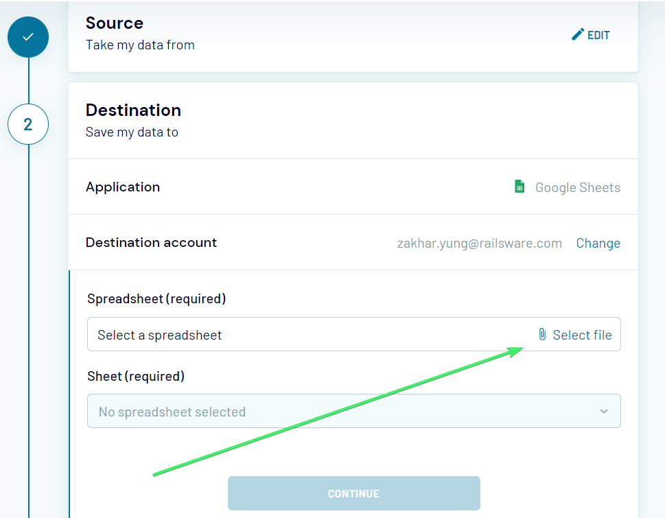 Selecciona una hoja de cálculo a la que importar los datos de Stripe