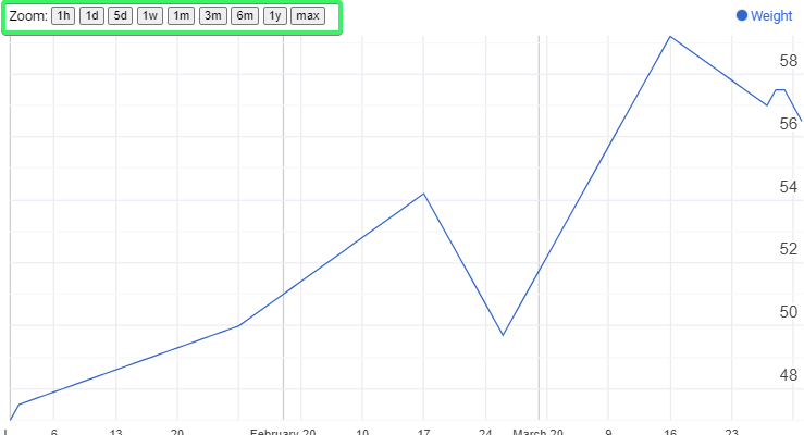 Zoomed view in a timeline chart