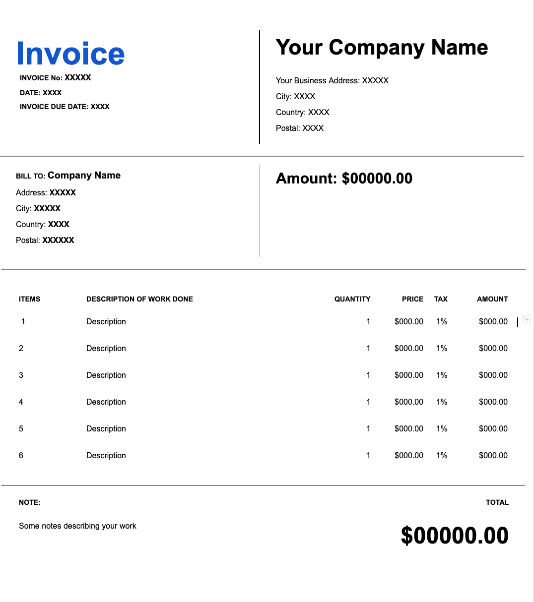 Professional invoice template Google Docs