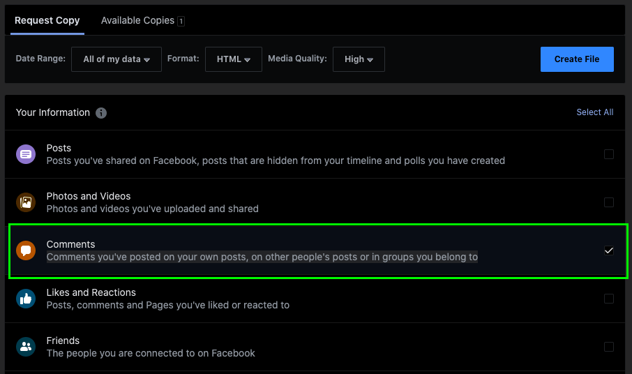 Cómo exportar los comentarios de Facebook en los que me han etiquetado