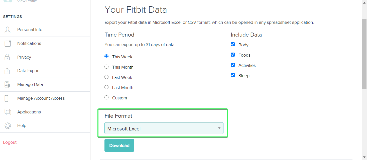 Export Fitbit data to Excel