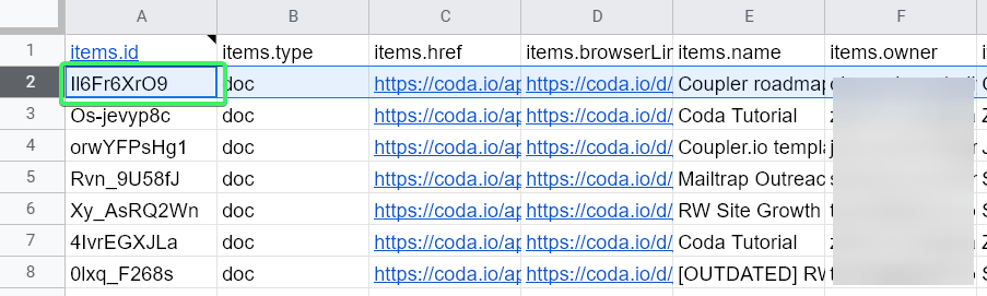 List of Coda docs