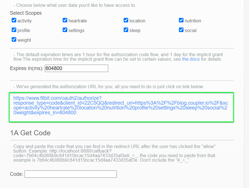 scroll down to the automatically generated Authorization URL
