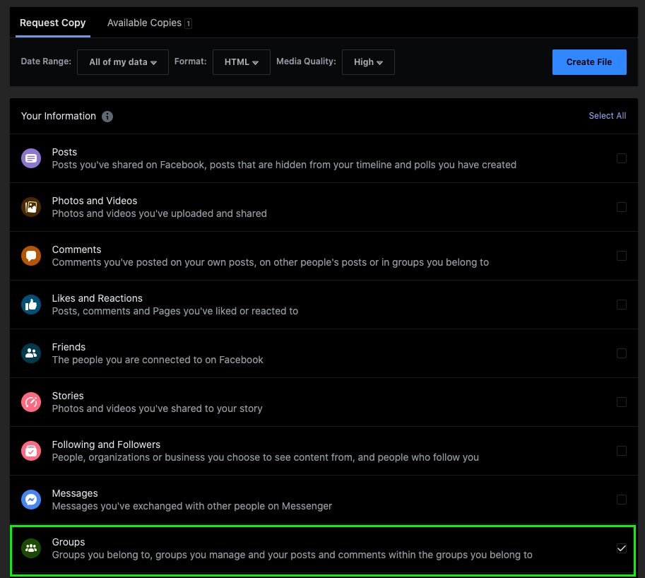 Cómo exportar datos de grupos de Facebook