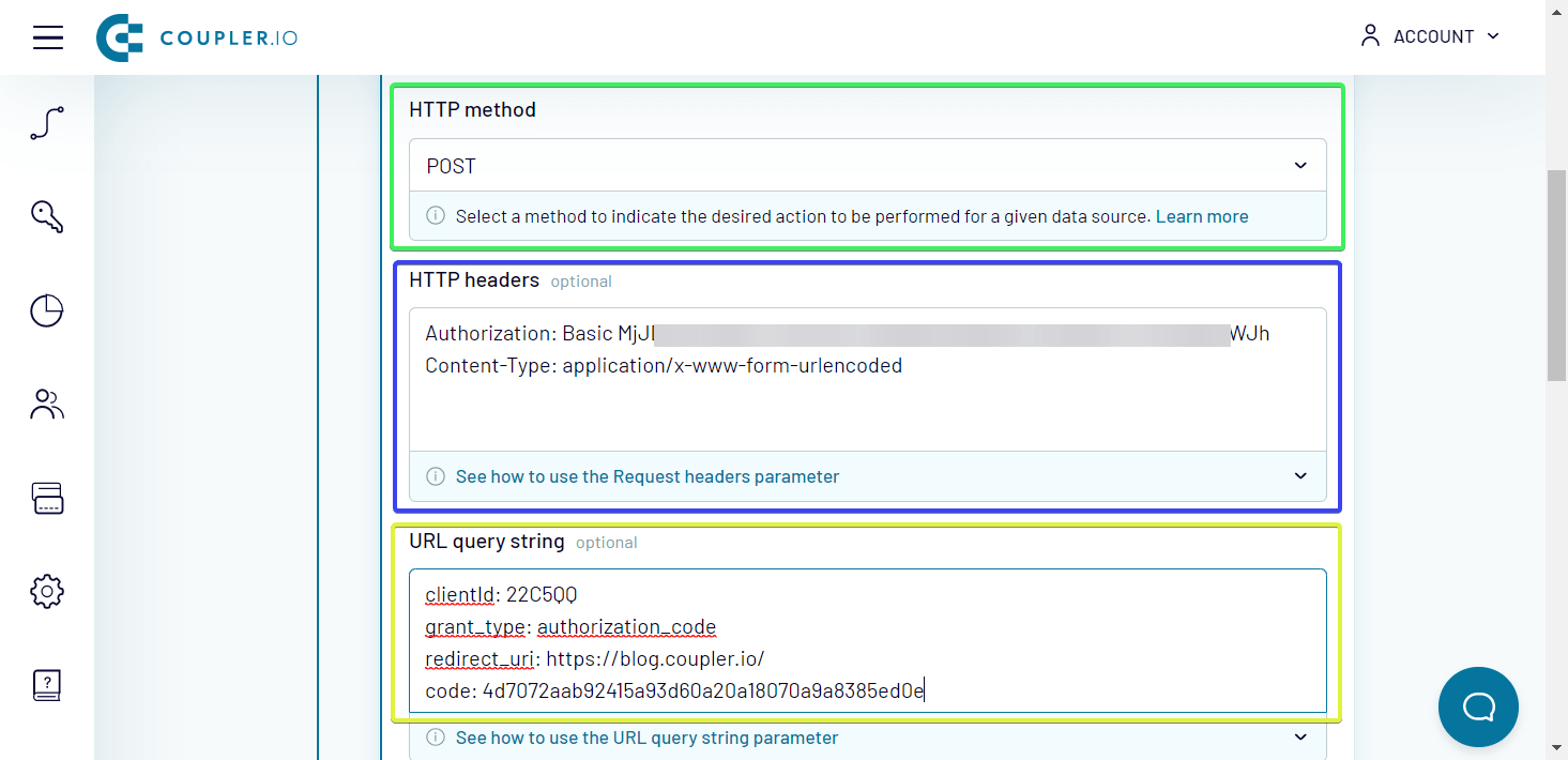 Source parameters in Coupler.io