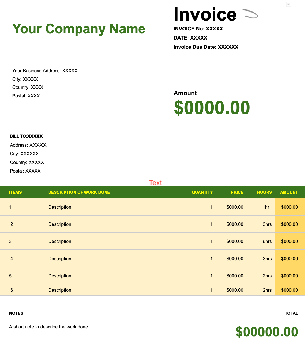 Hourly invoice template Google Docs