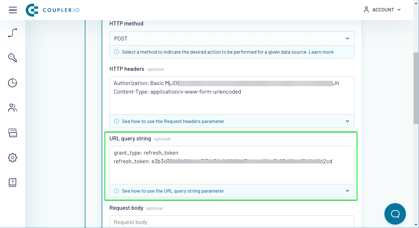 URL query string" parameters in your JSON importer