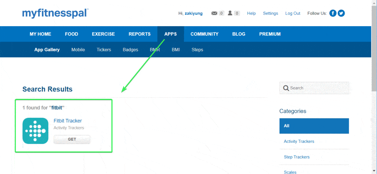 Click "Get Started" to migrate data from Fitbit to MyFitnessPal