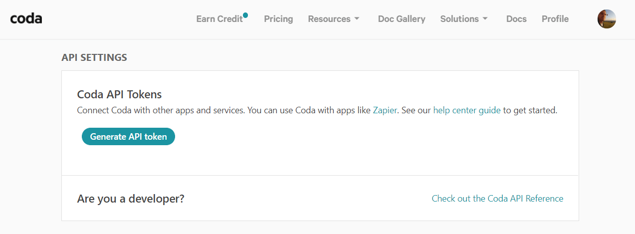 Generate Coda API token