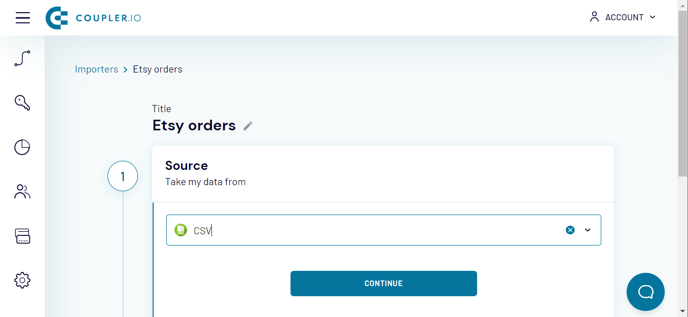 choose CSV as the source application