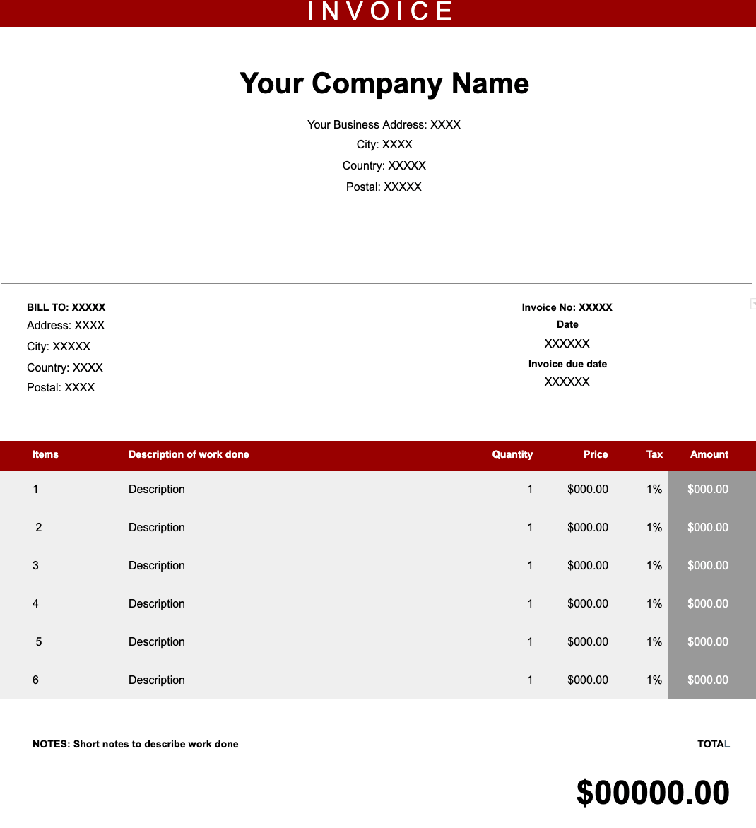 Contractor invoice template Google Docs