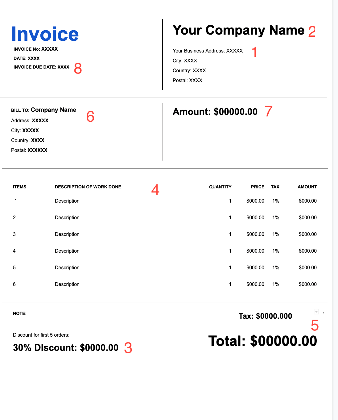 What should be included in a Google Docs invoice?