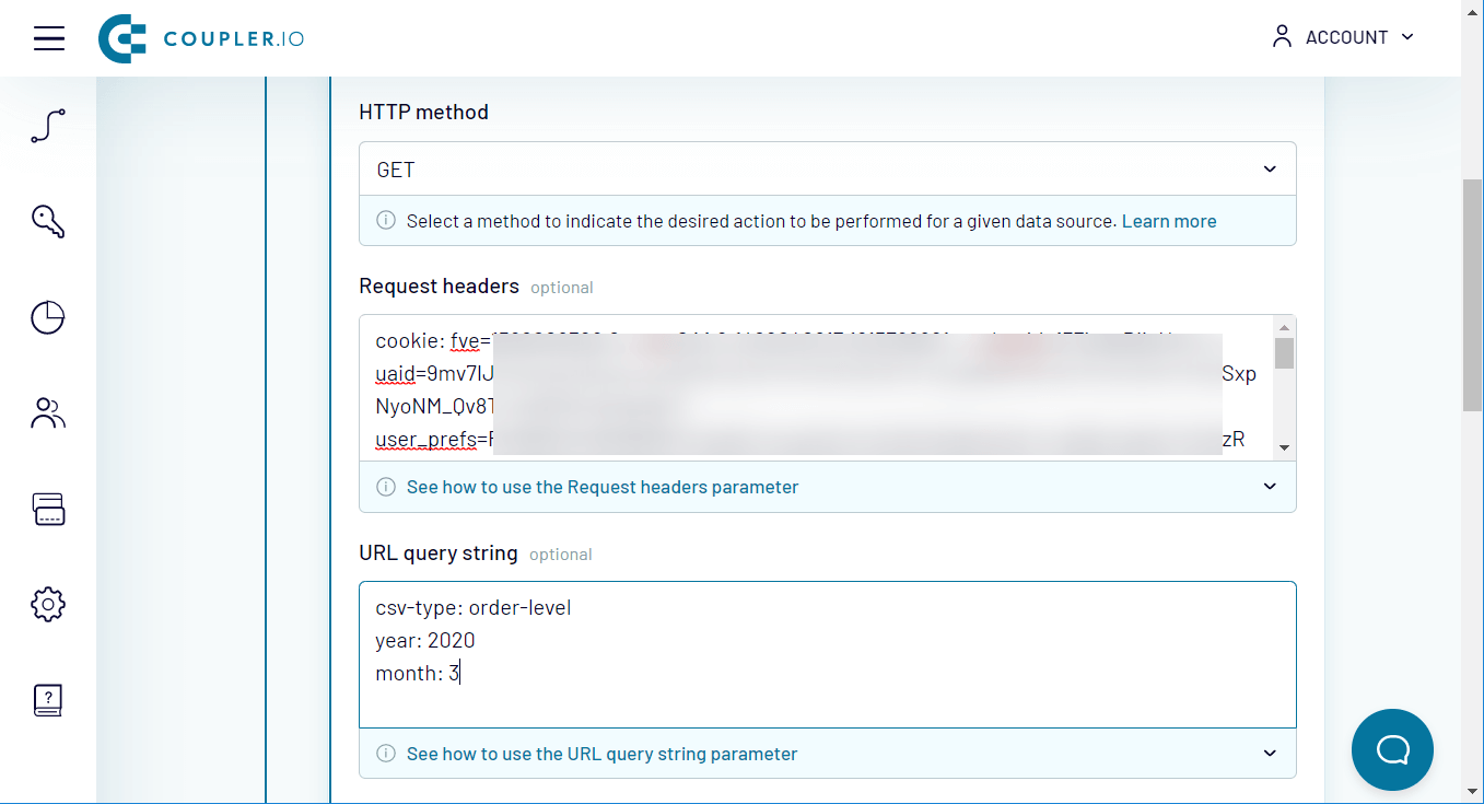 Source parameters Coupler.io