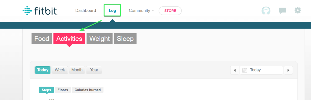 move from "Dashboard" to "Log" and choose "Activities"
