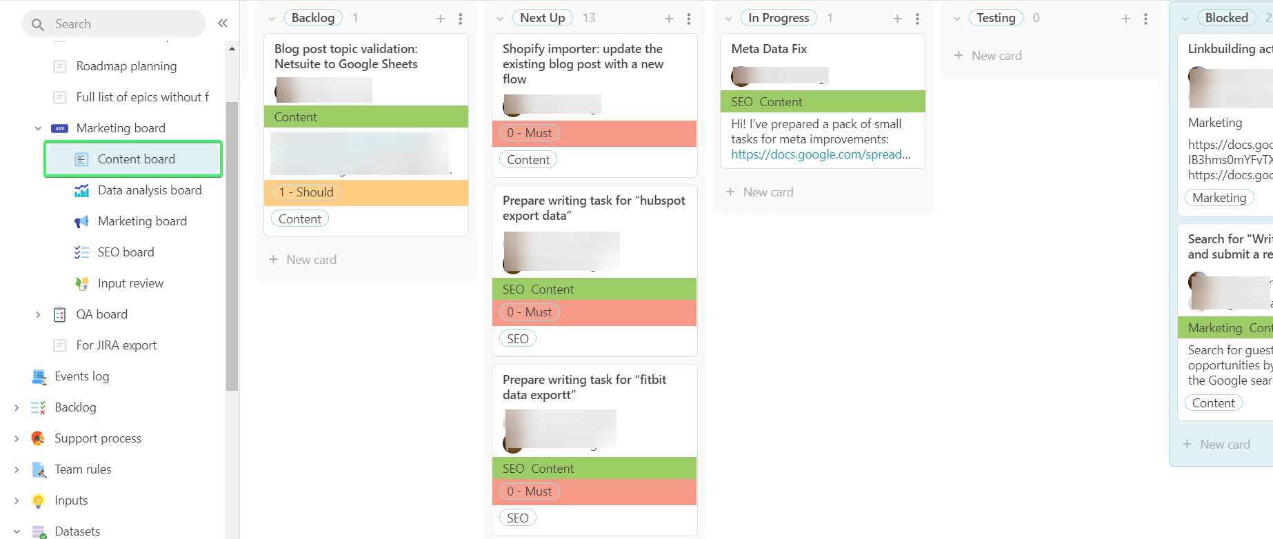 Content board in Coda