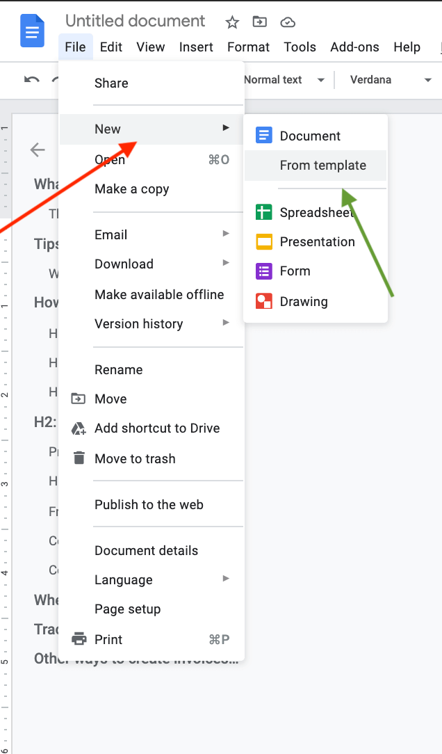Enter the Template Gallery from a Google Docs file