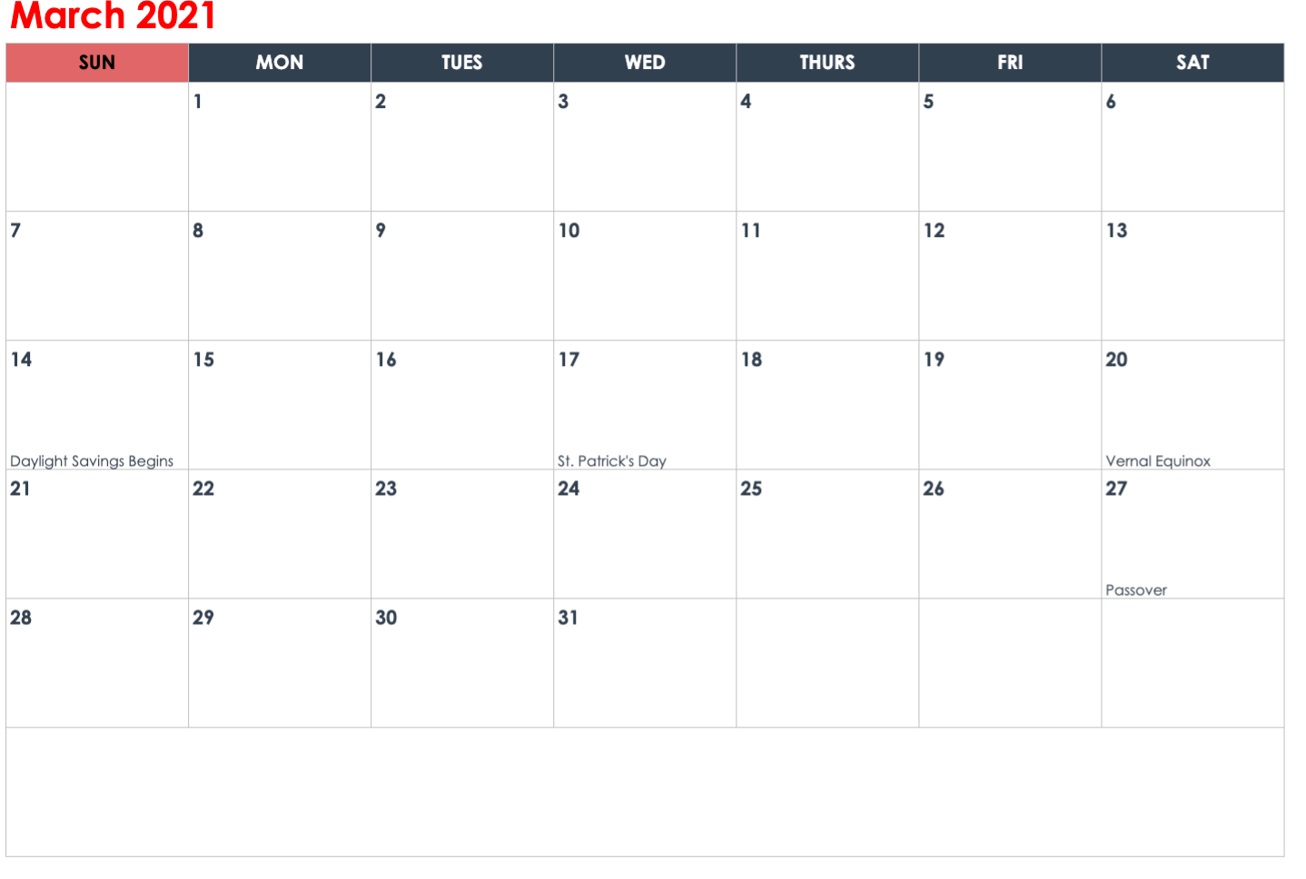 Google Sheets monthly calendar template