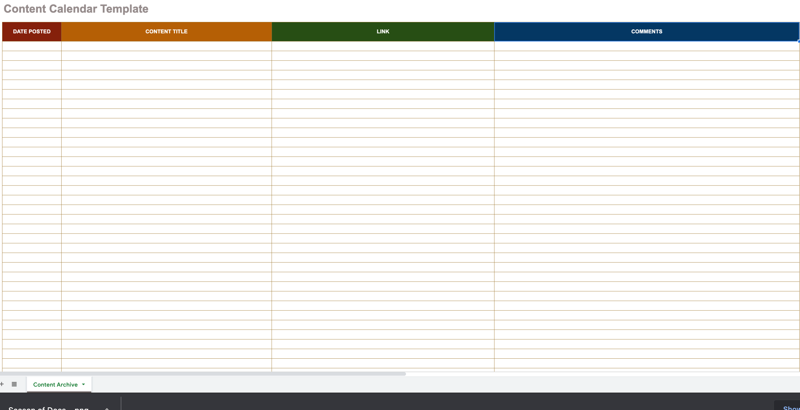 Content calendar template Google Sheets