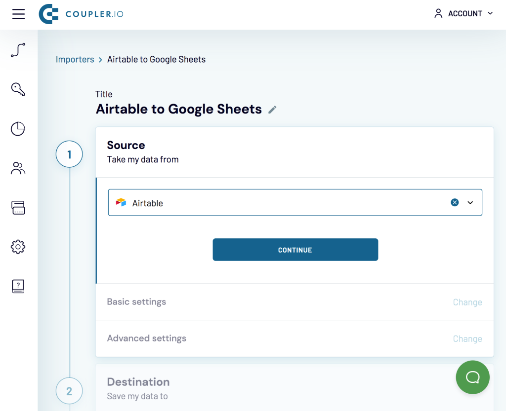 2. Set up your data source: select an application to import your data from.
