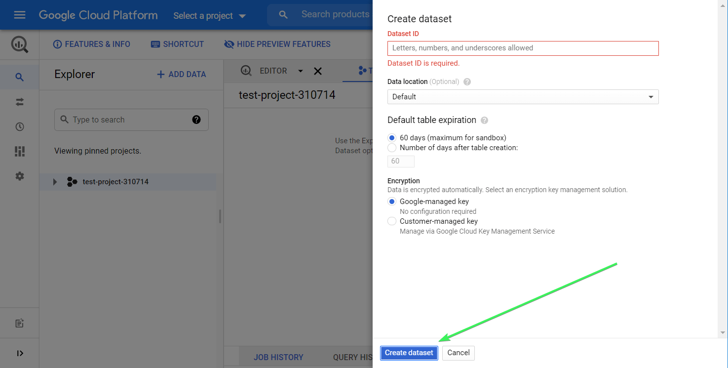 Create a data set in BigQuery - Dataset ID