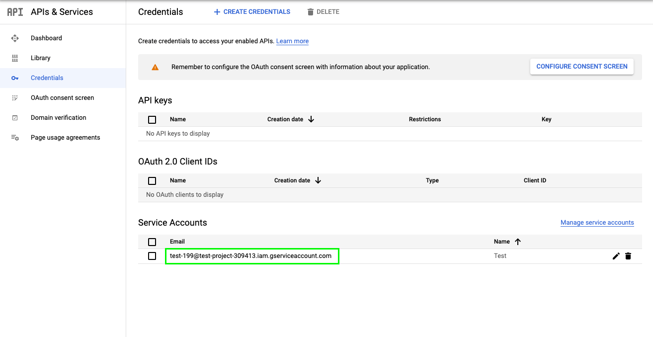 click on your service account name