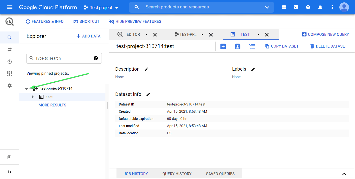 Open the new dataset in BigQuery