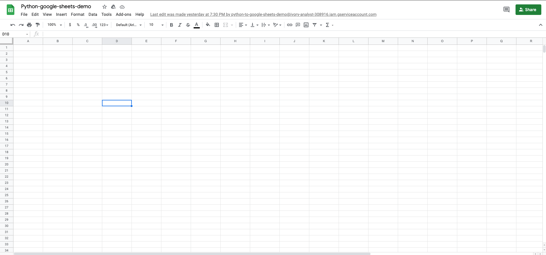 Google Sheets file created with Python
