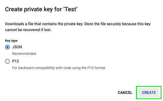 Create a JSON private key