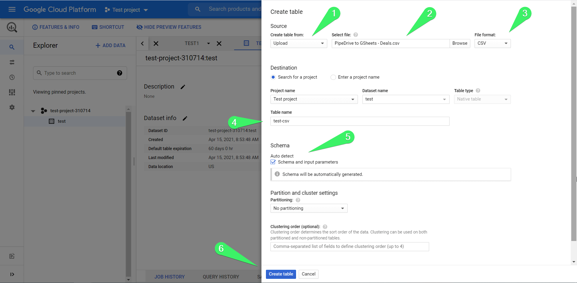 Upload CSV data to BigQuery