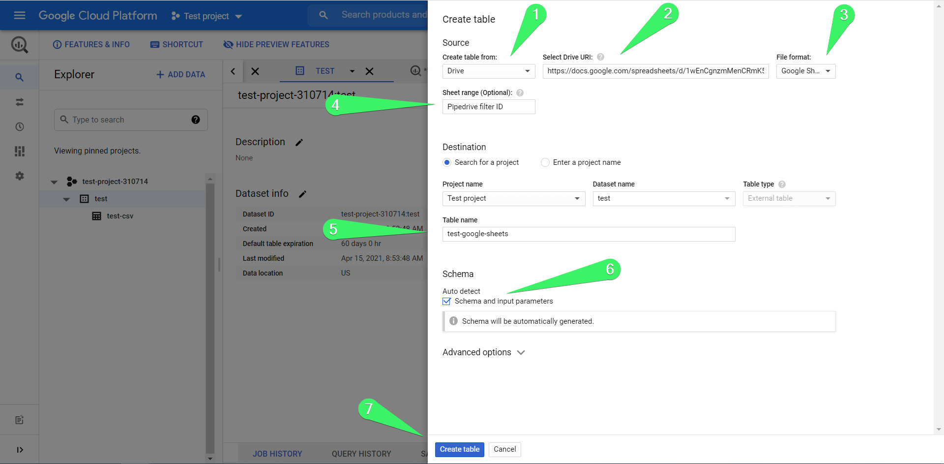 Import data from Google Sheets to BigQuery